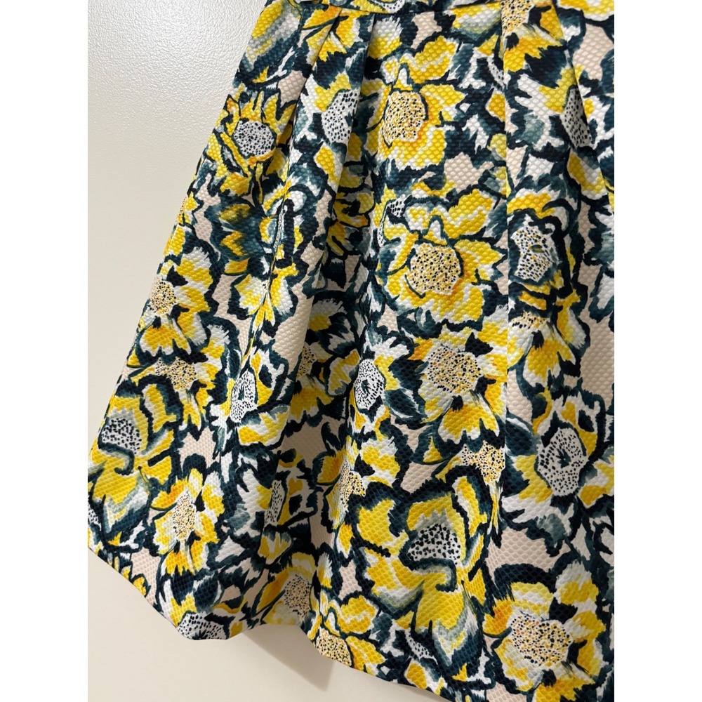 Yellow Floral Jacquard Skater Skirt Womens 6 Cottagecore Fit Flare Spring Retro - Picture 3 of 6